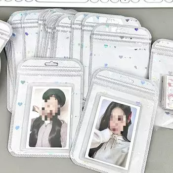 10 шт. блестящие лазерные сердечки-карты PP Ziplock пакеты Kpop Star 3-дюймовые фотокарточки милые девушки продают карты DIY упаковка карман