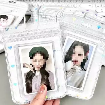 10 шт. блестящие лазерные сердечки-карты PP Ziplock пакеты Kpop Star 3-дюймовые фотокарточки милые девушки продают карты DIY упаковка карман