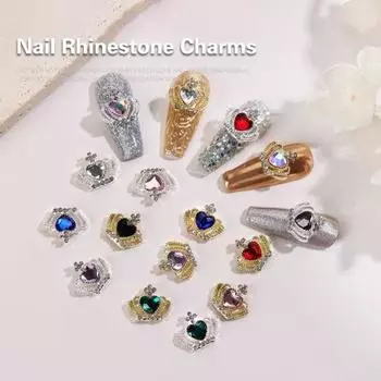 10 шт., блестящие стразы для ногтей в форме сердца любви, многоцветный сплав, Корона, подвески для ногтей, ювелирные аксессуары, чехол для телефона, украшения, сделай сам, украшение для дизайна ногтей D
