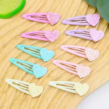 10 шт. Блестящие заколки для волос в форме сердца для девочек, сплав, заколки для волос, блестящие заколки для волос в форме сердца, детские головные уборы, аксессуары для волос