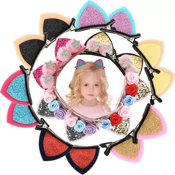 10 шт. блестящие заколки для волос в виде кошачьих ушек, милые шпильки, заколки для волос для младенцев, малышей, девочек, повседневная одежда для вечеринок