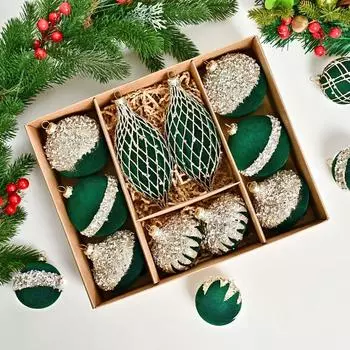 10 шт. блестящий бархатный рождественский шар-подвеска флокированные рождественские елочные украшения праздничный фестиваль декор зелёный