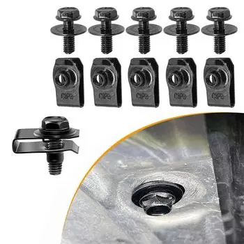 10 шт. болтов для кузова автомобиля и U-образных зажимов M6 6 мм, крышка двигателя, поддон, брызговик, бампер, подкрылок, фиксатор, крепеж, заклепочные винты