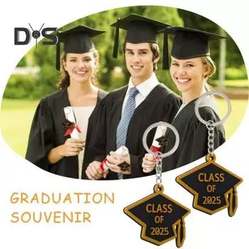 10 шт. брелок для ключей «Класс 2025», резиновый брелок для выпускного, подвеска в виде шапочки выпускника, брелки для ключей, подарок на выпускной для выпускников колледжей и старших классов черный белый