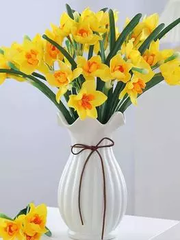 10 шт. букетов нарциссов, шелковые нарциссы, цветы для дома, сада, офиса, вечеринки, внутреннего, наружного, балкона, свадьбы, крыльца, своими руками, цветочный декор, искусственный шелковый цветок жёлтый