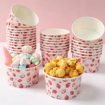 10 шт. Бумажные стаканчики, десертные стаканчики, высококачественные мультяшные маленькие одноразовые миски для мороженого, стаканы для еды, сувениры на день рождения с клубникой