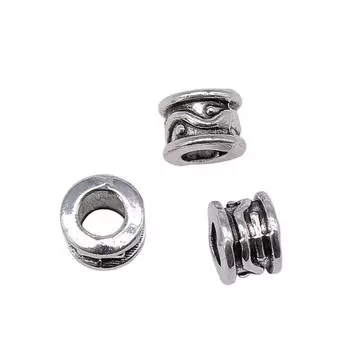 10 шт., бусины с большим отверстием, бусины-разделители, бусины античное серебро, цвет цинкового сплава, 8X8X6 мм