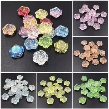 10 шт., бусины в виде розы, модные цветочные бусины с плоским дном, перфорированные для изготовления браслетов и ожерелий, аксессуары для ювелирных изделий своими руками, подвески, креативные подвески AB Magic Color жёлтый