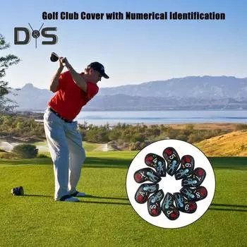 10 шт. чехлов для клюшек для гольфа из искусственной кожи с вышитым черепом, водонепроницаемые чехлы для гольфа и клиньев для гольфа чёрный