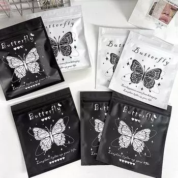 10 шт. Черно-белая бабочка Элегантный пластиковый пакет Креативный подарочный пакет Маленький матовый пакет INS 13.5x13.5см белый