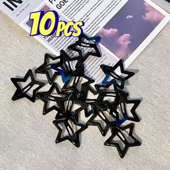10 шт., черные и серые шпильки-невидимки для девочек, крутые металлические заколки для волос BB, пентаграмма, аксессуары для головных уборов в стиле Харадзюку 10pcs чёрный
