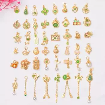 10 шт., цветосберегающий кулон из древнего песка и золота, подвеска с жемчугом «четырехлистный клевер», подвеска с замком «счастливый», подвеска-бант, аксессуары ручной работы из бисера Q32 42#