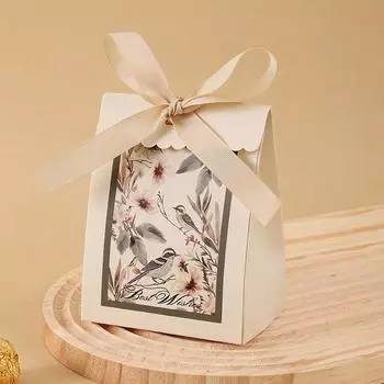 10 шт. Цветы и птицы Винтаж Французский Лес Зеленый Шампанское Вино Красная Текстура Instagram Сахарница Коробки Коробки Для Свадебных Подарков Коробка without wooden ring бежевый