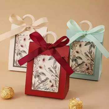 10 шт. Цветы и птицы Винтаж Французский Лес Зеленый Шампанское Вино Красная Текстура Instagram Сахарница Коробки Коробки Для Свадебных Подарков Коробка without wooden ring бежевый