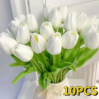 10 шт., цветы тюльпана, искусственный букет тюльпанов, искусственный цветок из пенополиэтилена для декора свадебной церемонии, домашний сад, украшение букета 10pcs белый
