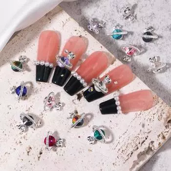 10 шт., декор для ногтей, сердце, 3D дизайн планеты, потрясающий визуальный эффект, стразы для ногтей, очаровательные блестящие украшения для ногтей «сделай сам», кубический цирконий, украшения для женщин V