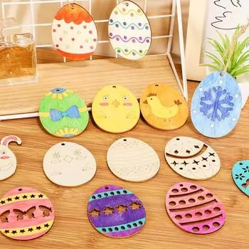 10 шт. деревянное яйцо кролика пасхальные украшения незавершенные поделки своими руками с подвесным отверстием ручная роспись подвески в форме яйца 10 pcs