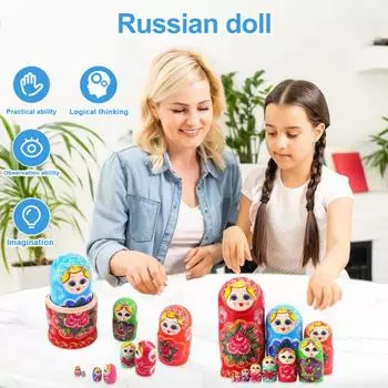 10 шт. Деревянные матрешки, русские матрешки ручной работы, безопасные для детей, раскрашенные, складывающиеся в стопку, развивающие игрушки для дошкольников, мальчиков и девочек красный