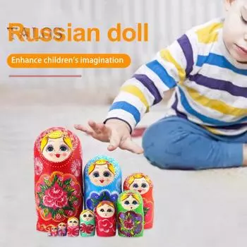 10 шт. Деревянные матрешки, русские матрешки ручной работы, безопасные для детей, раскрашенные, складывающиеся в стопку, развивающие игрушки для дошкольников, мальчиков и девочек красный