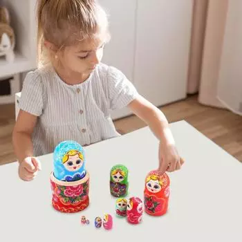 10 шт. Деревянные матрешки, русские матрешки ручной работы, безопасные для детей, раскрашенные, складывающиеся в стопку, развивающие игрушки для дошкольников, мальчиков и девочек красный