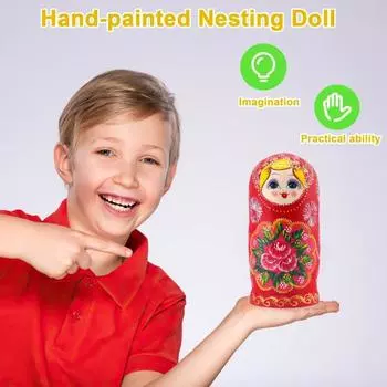10 шт. Деревянные матрешки, русские матрешки ручной работы, безопасные для детей, раскрашенные, складывающиеся в стопку, развивающие игрушки для дошкольников, мальчиков и девочек красный