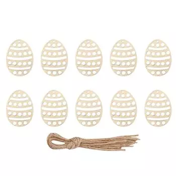 10 шт., деревянные подвески в виде пасхального яйца с веревками, незавершенные вырезы в форме яйца, украшения для Пасхи, поделки своими руками, вечерние украшения для дома One Size