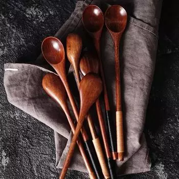 10 шт. деревянных чайных ложек, маленьких длинных деревянных кофейных чайных ложек в японском стиле для меда, десерта, кофейного напитка, ложки для смешивания, столовые приборы
