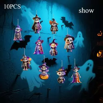 10 шт. деревянных подвесок с графическим дизайном 2D на тему Хэллоуина, украшения для Хэллоуин-вечеринок, мероприятий и семейных собраний, идеальные подарки 8CM