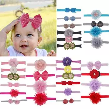 10 шт., детская повязка на голову с цветочным принтом, повязка на голову для девочек, детские аксессуары с бантом, набор повязок для волос синий