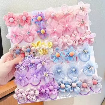 10 шт. Детская сетчатая цветочная петля для волос с хорошей эластичностью, детская повязка на голову, головной убор принцессы, милая резинка для девочек one size розовый