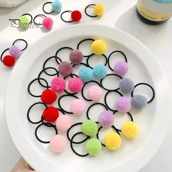 10 шт., детская веревка для волос, плюшевый шарик, высокая эластичность, противоскользящий многоразовый держатель для хвоста, детские резинки для волос, мини-резинки для волос, резинки для девочек D