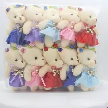 10 шт. детские хлопковые игрушки, плюшевые куклы, мини-маленький плюшевый мишка, цветочные букеты, медведь, свадебные игрушки, декор 11 cm красный