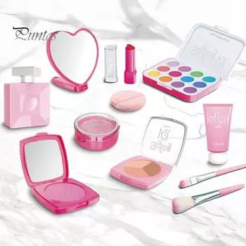 10 шт. детский набор для макияжа для девочек, ролевые игры, косметический набор с палитрой теней для век, помадой, зеркалом, более моющаяся игрушечная косметика для малышей и детей розовый