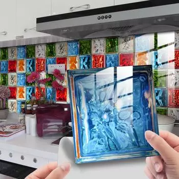 10 шт. DIY глянцевая пленка, мраморная плитка, наклейки на стену, имитация кирпича, украшение для спальни, водостойкая самоклеящаяся плитка, кухонный декор 10x10cm-10Pcs