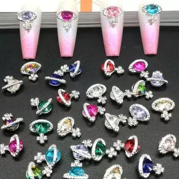 10 шт., дизайн ногтей с драгоценными камнями Happy Planet, 12 цветов, роскошные хрустальные украшения со стразами, блестящие стразы 10 мм для украшения дизайна ногтей «сделай сам»
