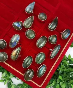 10 шт., драгоценный камень лабрадорит, стерлинговое серебро 925 пробы, оптовая продажа, кольца JOR-R35