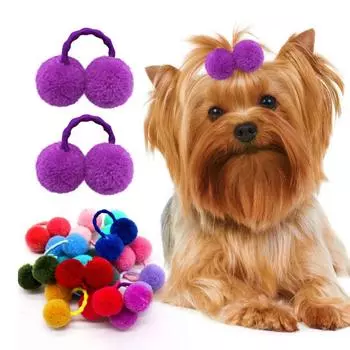 10 шт. двойные плюшевые шарики для домашних животных эластичные резинки для волос красочные веревки для волос для собак банты для ухода за домашними животными 10pcs