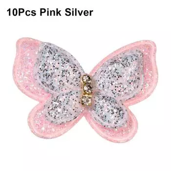 10 шт. Двухслойные мягкие аппликации 44x35 мм Нашивки для одежды Шляпы Обувь Шитье 10Pcs Pink Silver