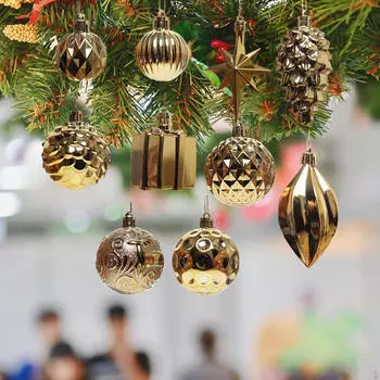 10 шт. елочных шаров, рождественские маленькие подвески, небьющиеся шары для декора золотистый