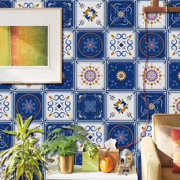 10 шт., европейский стиль, синяя наклейка на плитку, кухонный щиток, маслостойкая ванная комната, водонепроницаемая, домашний декор, наклейки на стены, художественная роспись 10X10cmX10Pcs