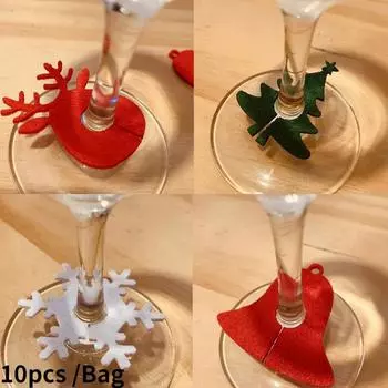 10 шт., фетровая чашка для вина, стеклянное кольцо, открытка, Рождественское украшение для дома, стол, Рождество, Новый год, товары для украшения вечеринки christmas tree 10pcs
