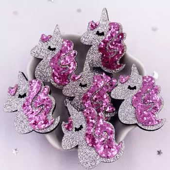 10 шт. фетровая ткань, красочный блестящий порошок, мультяшная кавайная нашивка с единорогом, аппликация, вышивание, сделай сам, бантик для волос, ремесло, товары ручной работы