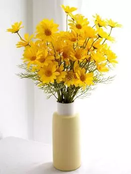 10 шт. Гербера Маленькая Дейзи Космос 5 Головок Высококачественный Искусственный Цветок Маленькая Дикая Хризантема Поддельная Дейзи для Домашнего Декора Стола жёлтый