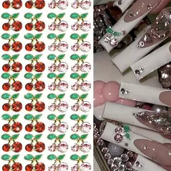 10 шт. Гипоаллергенные 3D-подвески для дизайна ногтей «вишня» со сверкающим цирконом — элегантные украшения для дома и салона в упаковках