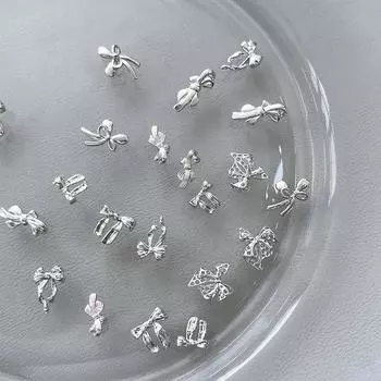 10 шт. глянцевая серебряная лента для дизайна ногтей 3D банты из металлического сплава шелковая лента для украшения ногтей Diy ретро металлические аксессуары для ногтей