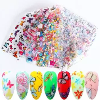 10 шт. голографическая фольга для ногтей набор прозрачная бабочка переводная наклейка для дизайна ногтей