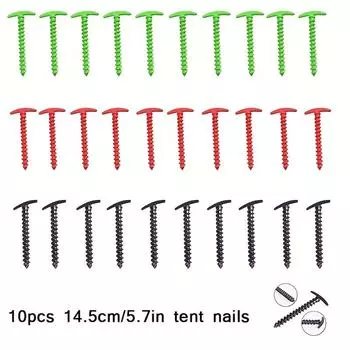 10 шт. гвоздь для заземления палатки для кемпинга на открытом воздухе, спиральный пластиковый гвоздь для палатки, аксессуары для навеса палатки, гвоздь для заземления 10pcs чёрный