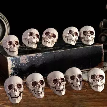 10 шт. Хэллоуинская голова куклы с сумкой, страшный пластиковый скелет, голова, украшение, жуткие статуи черепа для домашнего декора на вечеринку B