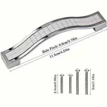 10 шт. хрустальные ручки для шкафа, ручки-скобы серебряного цвета из цинкового сплава для тумбочки, ящика, шкафа, добавьте элегантности мебели с помощью винтов 10pcs