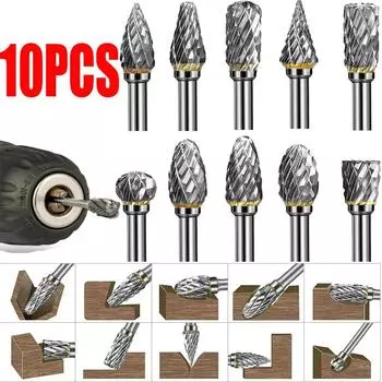 10 шт. хвостовик фрезы из карбида вольфрама фреза бит вращающийся инструмент борфреза двойной одинарный рез для металла дерева пластика камня шлифовка 1 Set-Steel material